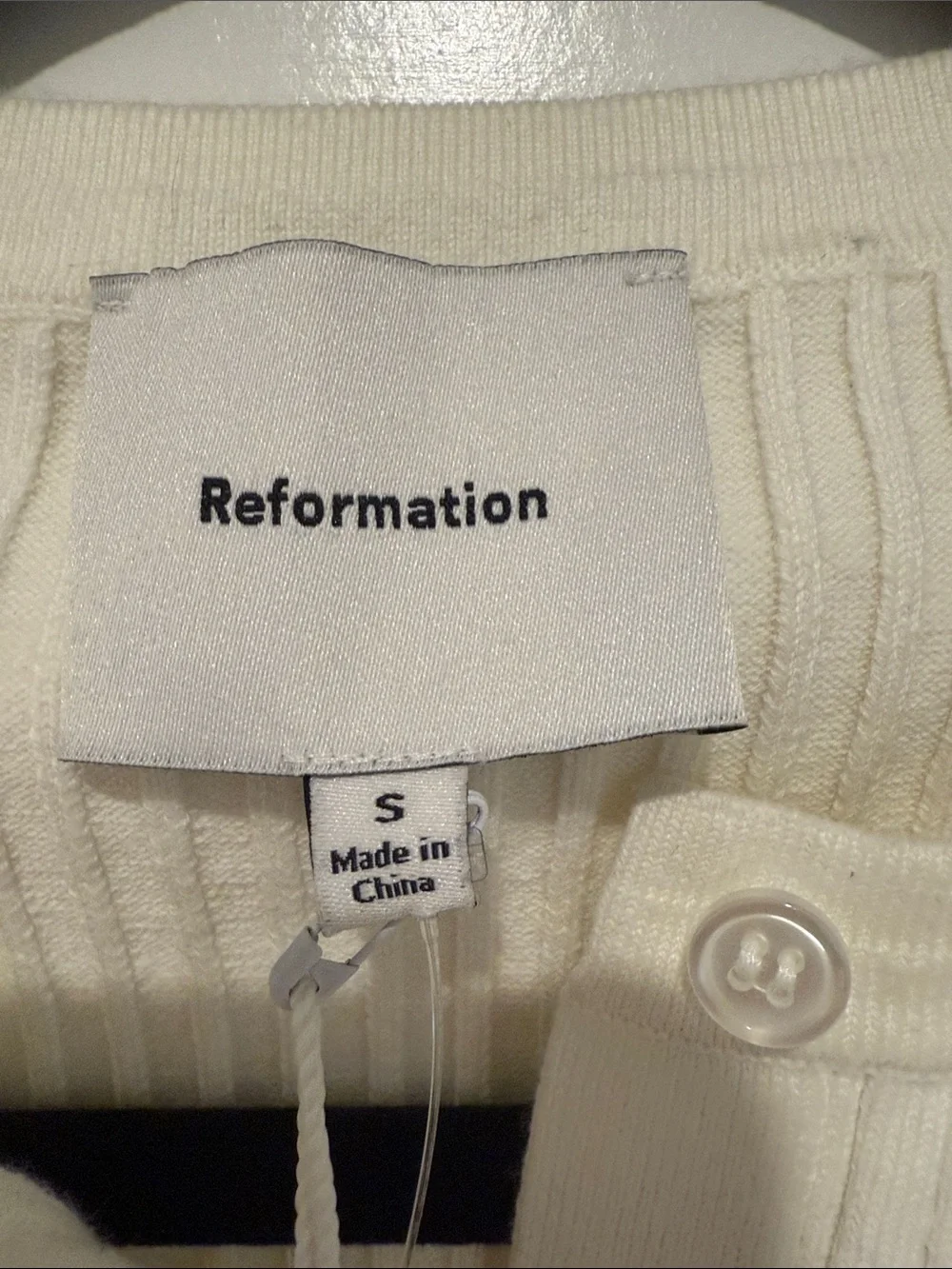 Reformation Cream Ribbed Button-Up Cardigan - Picture 3 of 9